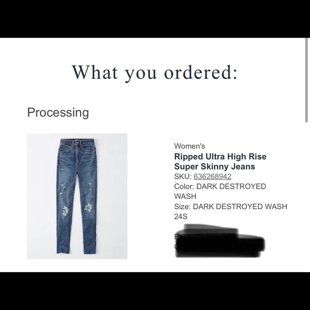 EUC A&F 24S (short) ripped ultra high rise super skinny Jean. 26” inseam